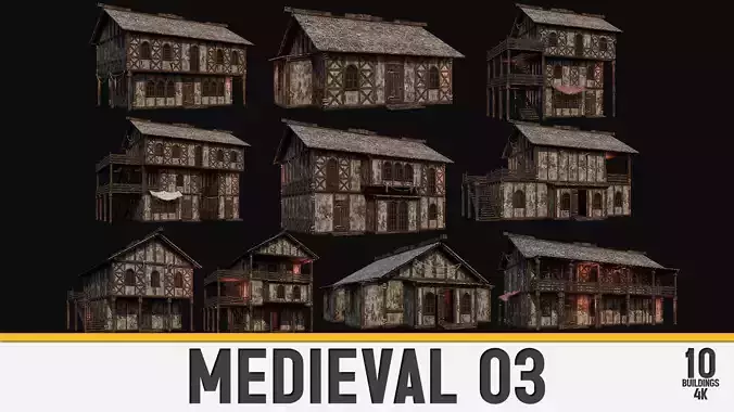 MEDIEVAL 03 with INTERIORS 4K TEXTURES Low-poly 3D model