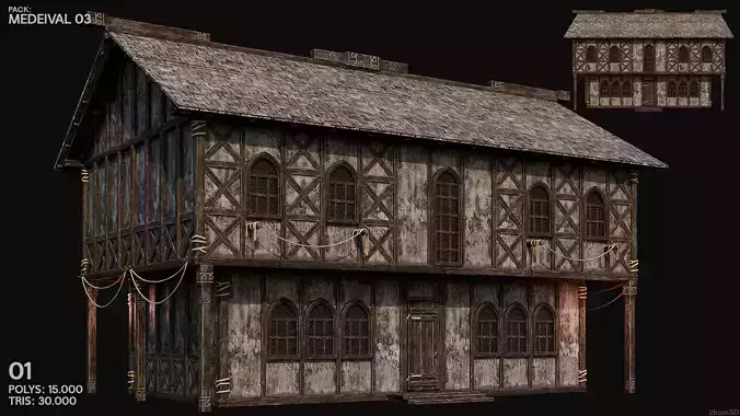 MEDIEVAL 03 with INTERIORS 4K TEXTURES Low-poly 3D model 2