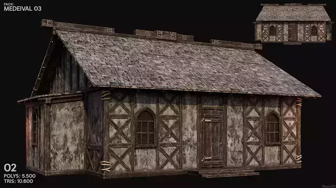 MEDIEVAL 03 with INTERIORS 4K TEXTURES Low-poly 3D model 3
