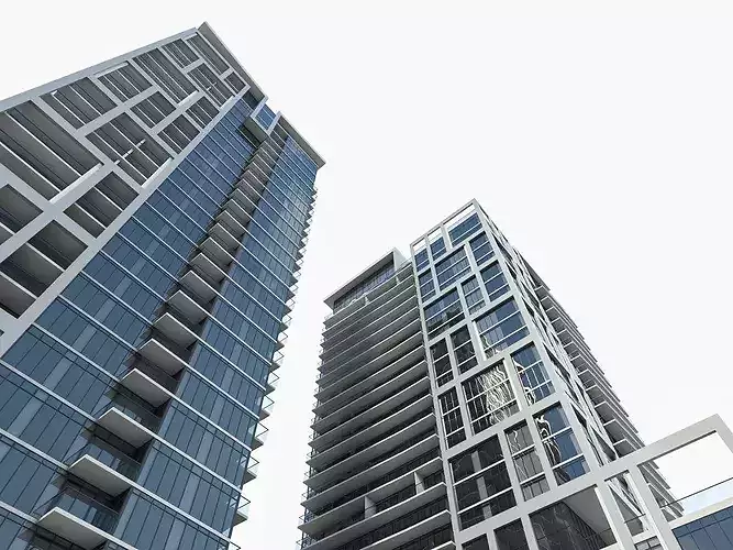 Residential Tower Complex 02 Low-poly 3D model 3