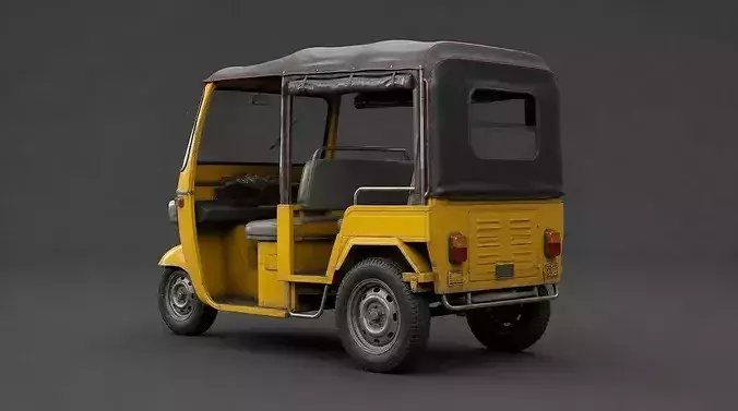 Yellow Auto Rickshaw Tuk Tuk 3D model 2