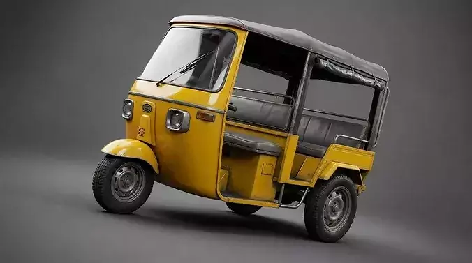 Yellow Auto Rickshaw Tuk Tuk 3D model 3