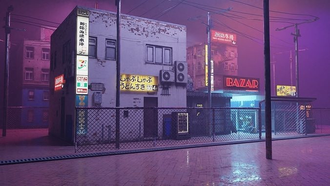 Cyberpunk Bazaar Scene Low-poly 3D model 2