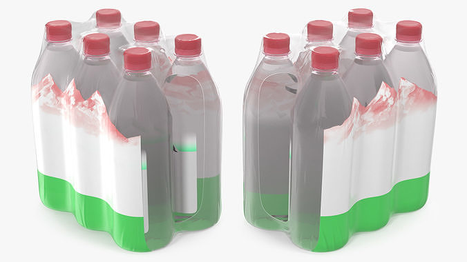 Mineral Water 1L Bottle Pack 3D model 2