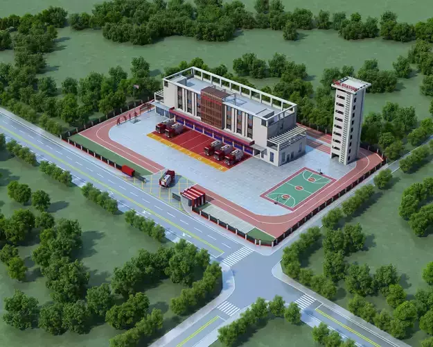 Fire Station Low-poly 3D model