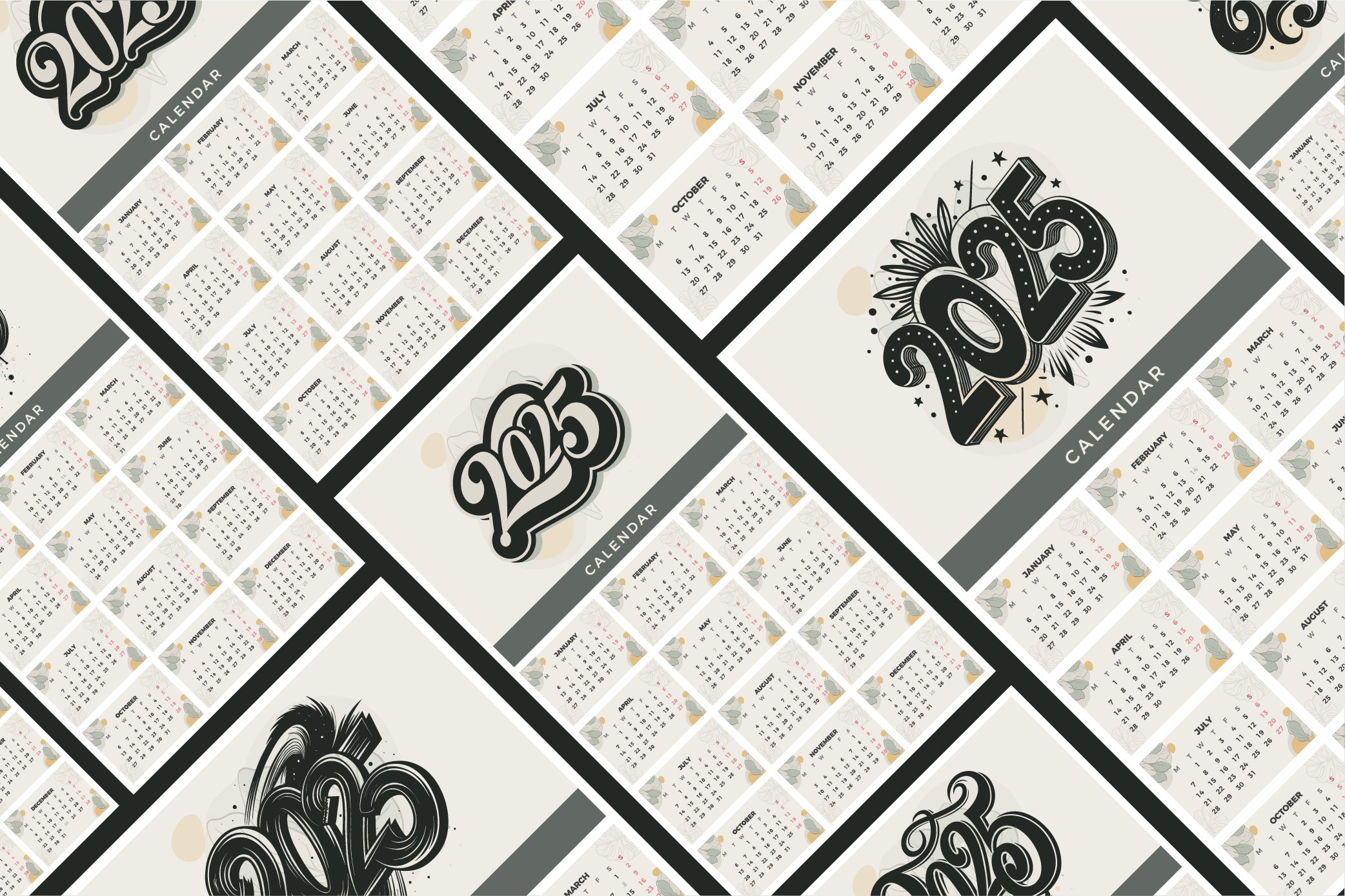 2025 Floral Calendar Bundle. 150 Calendar Template for Print