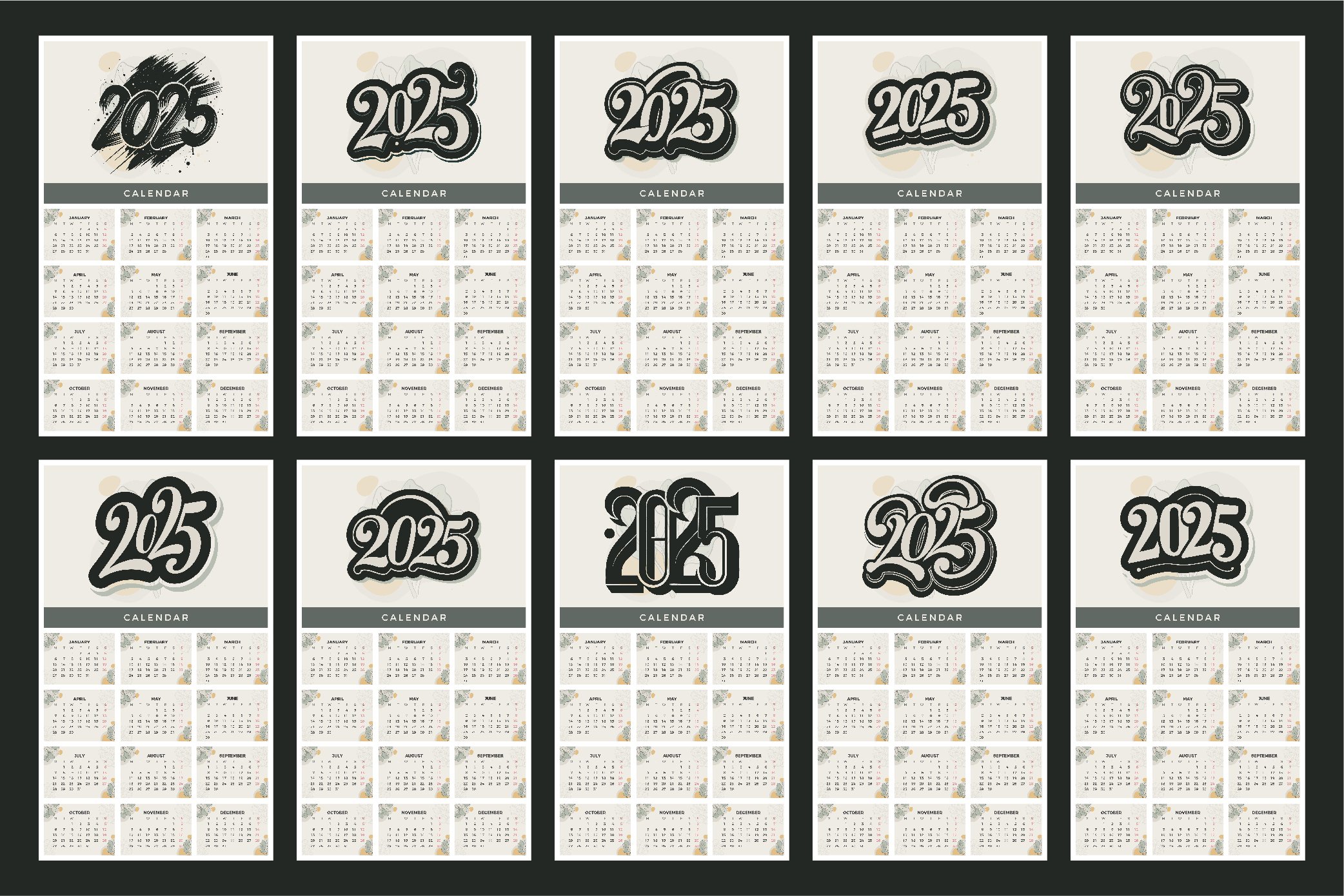 2025 Floral Calendar Bundle. 150 Calendar Template for Print 3