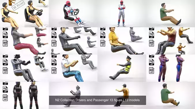 N2 Collection Drivers and Passenger 13 figure 3D Model Pack