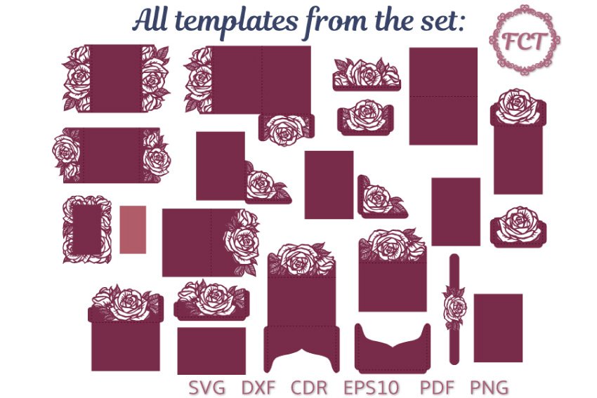 Set 10 Roses Wedding Invitation SVG templates Cricut, Laser 2