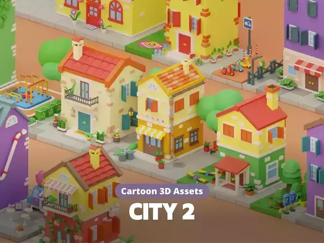 Cartoon City Islands Exteriors 2 Low-poly 3D model