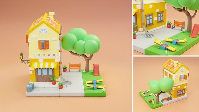 Cartoon City Islands Exteriors 2 Low-poly 3D model 3