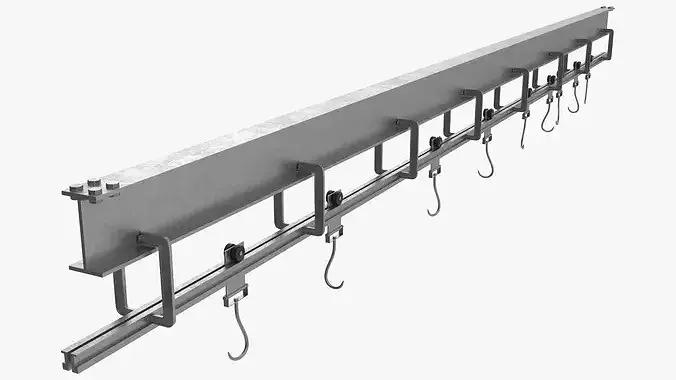 Overhead Meat Rail with Sliding Hooks 3D model