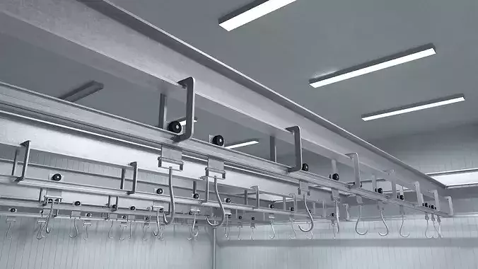 Overhead Meat Rail with Sliding Hooks 3D model 2