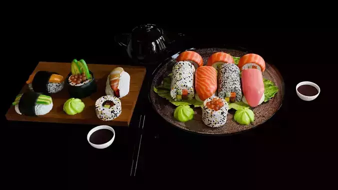 Asian food sushi combo 3 Low-poly 3D model