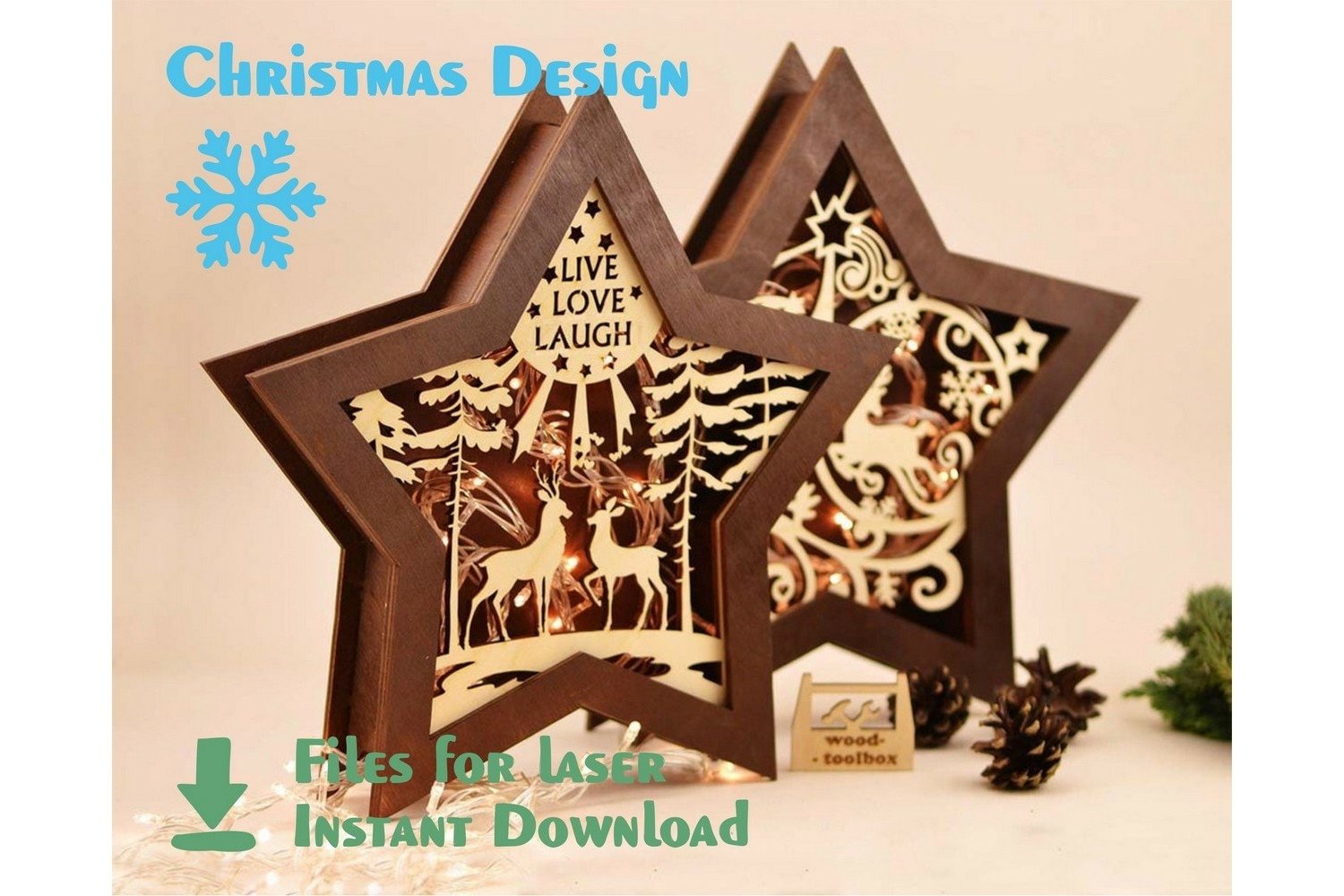 Christmas stars 10 pieces -Laser Cut Files - SVG-DXF-PDF-Ai