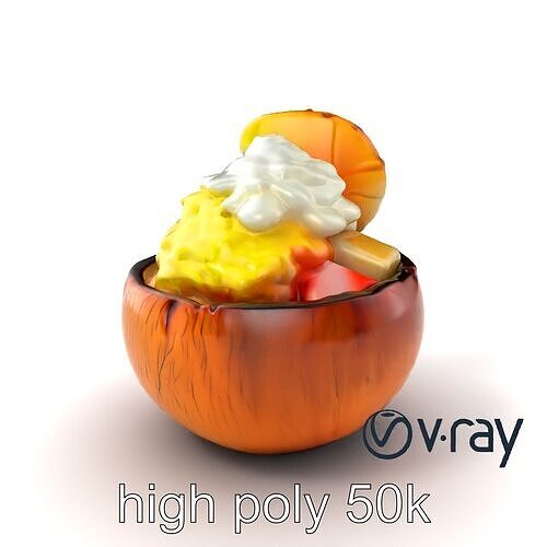 Exotic Ice Cream Sundae in Coconut Shell model pack Low-poly 3D model 3