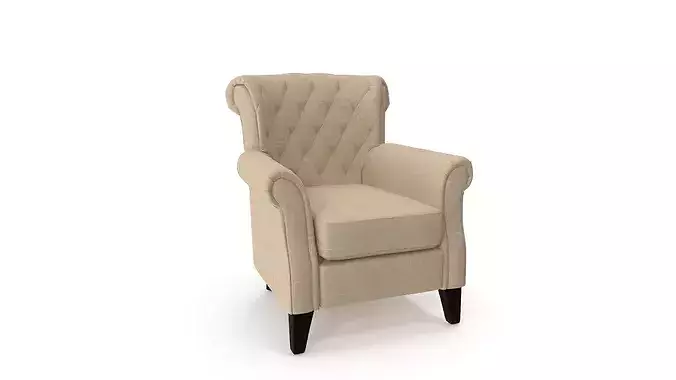 Classic Tufted - Beige Fabric Chesterfield Accent Chair  3D model