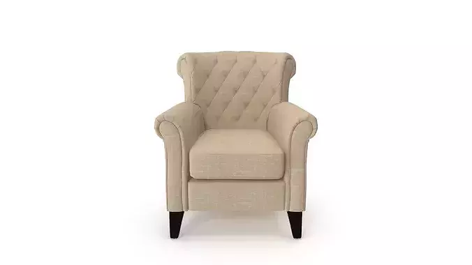 Classic Tufted - Beige Fabric Chesterfield Accent Chair  3D model 3