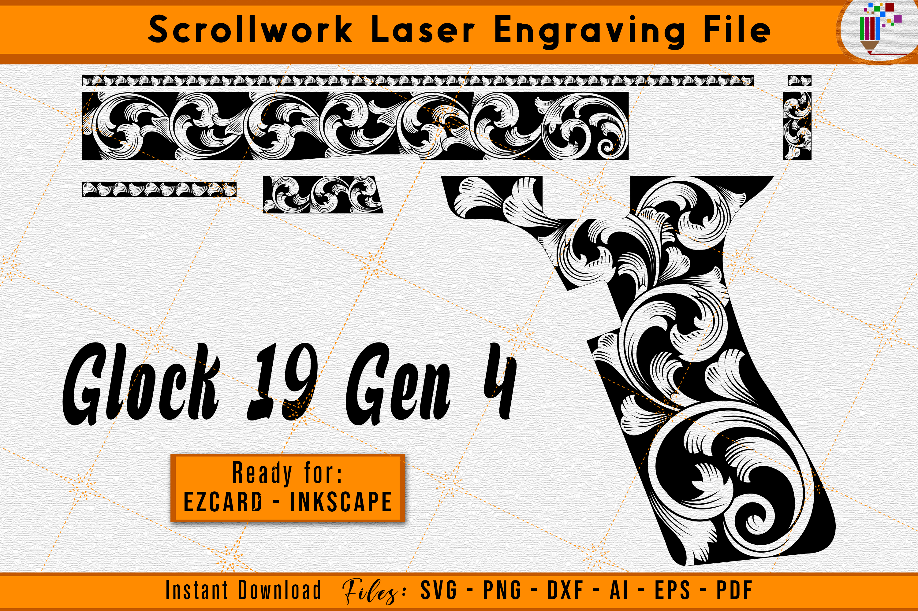 Glock19 Gen4 Scrollwork Firearms Laser Engraving File Design 2