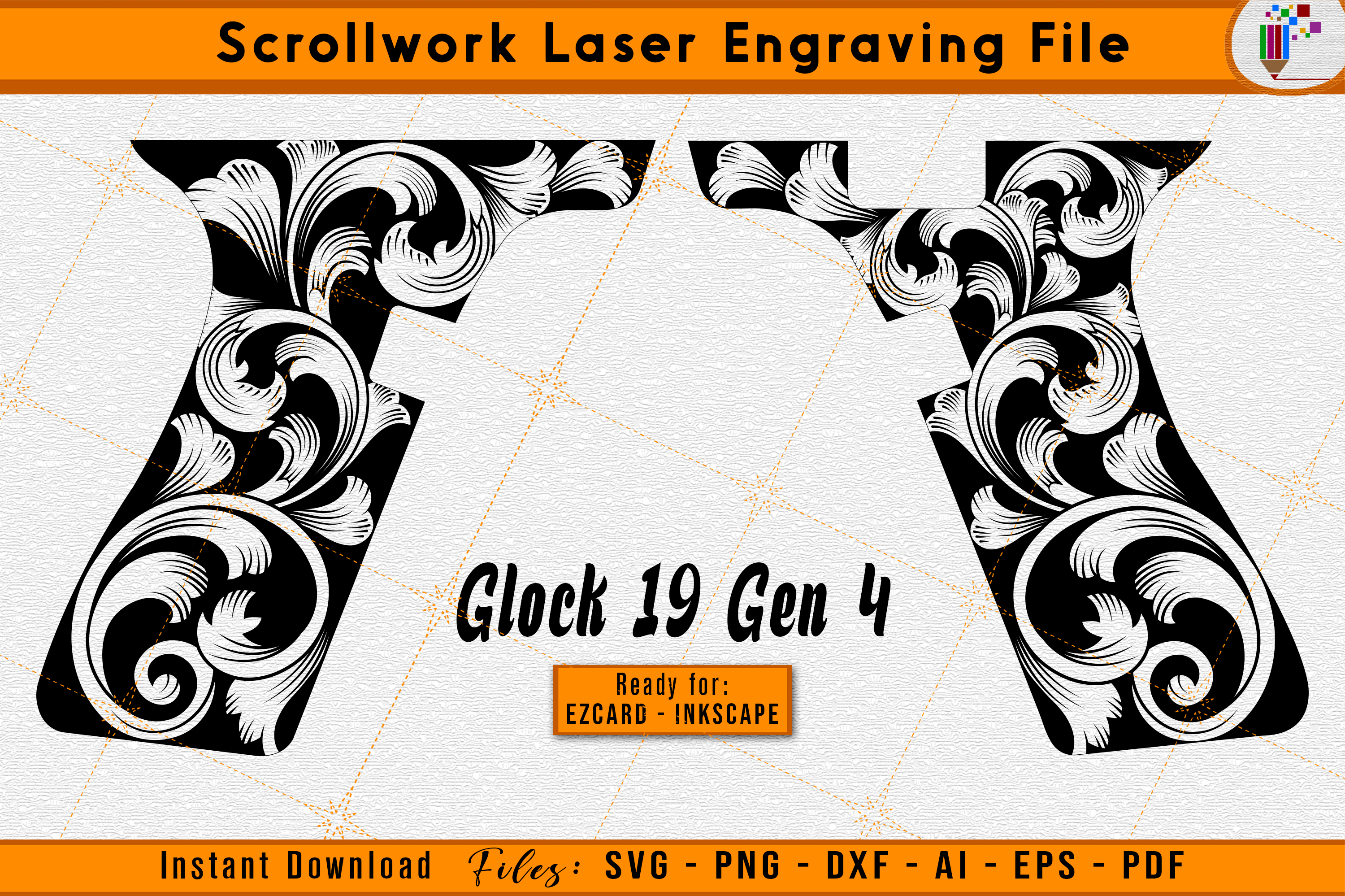 Glock19 Gen4 Scrollwork Firearms Laser Engraving File Design 3