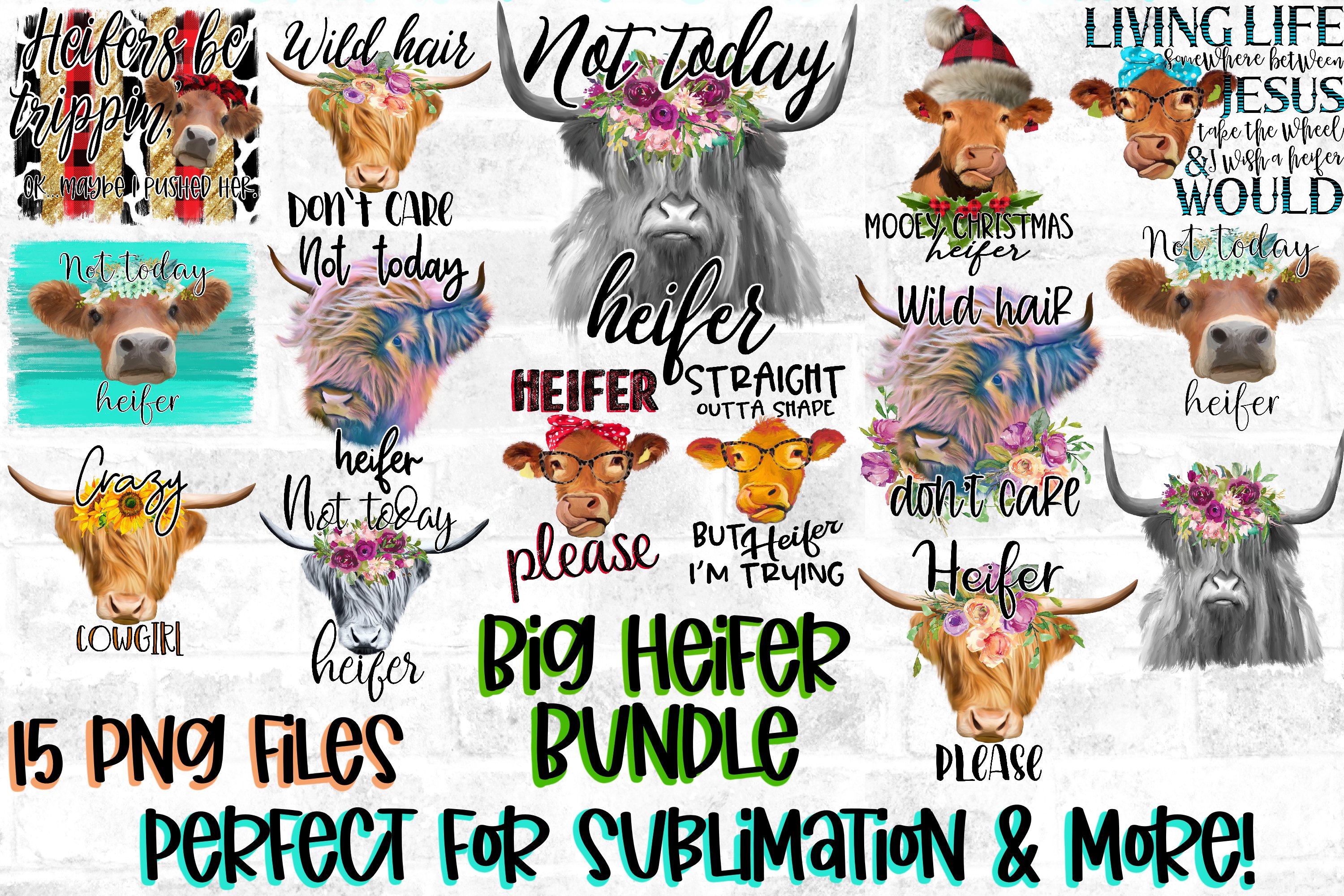 Cow/Heifer Sublimation Bundle,Not today Heifer,Heifer Please