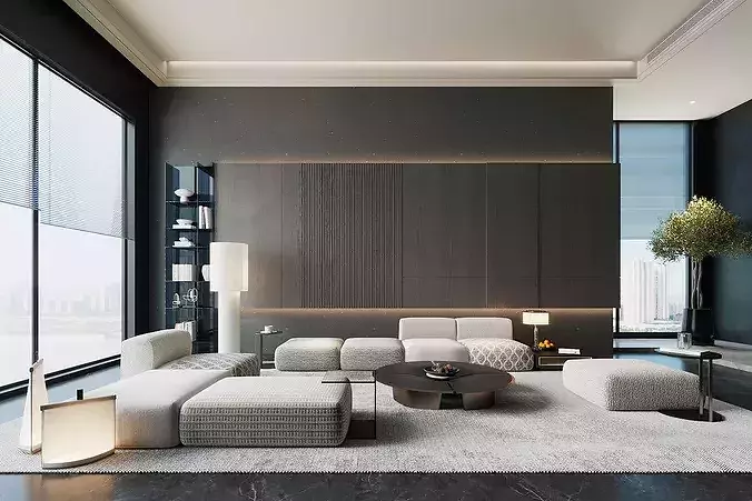 Italian style light luxury living room 3D model