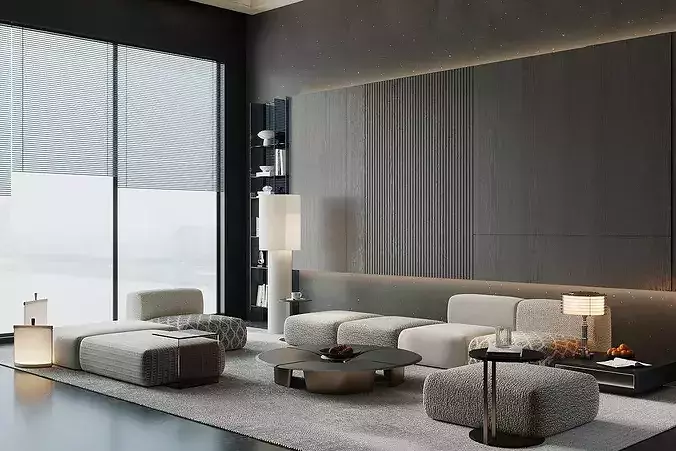 Italian style light luxury living room 3D model 2