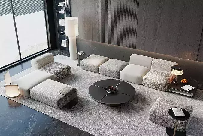 Italian style light luxury living room 3D model 3