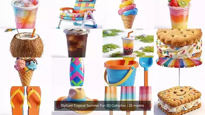 Stylized Tropical Summer Fun 3D Collection 3D Model Pack
